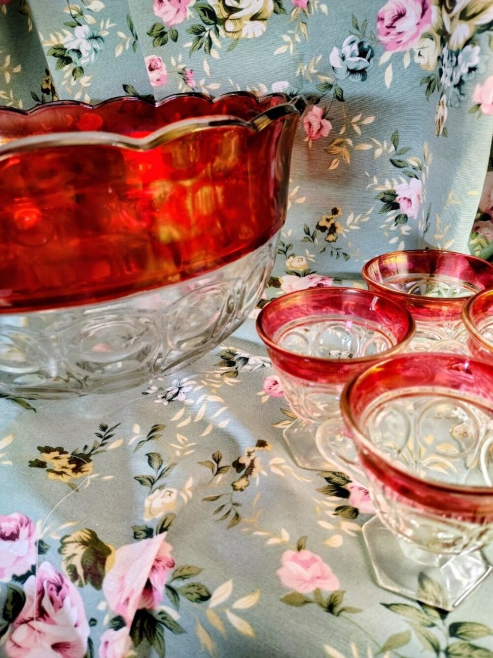 Vintage 1960s Indiana Glass Company Cranberry Red Glass Bowl, 11 Glasses, Set - Picture 14 of 16